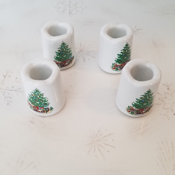 Set of 4 Vintage Christmas Tree Mini Candlesticks - Picture 2 of 7